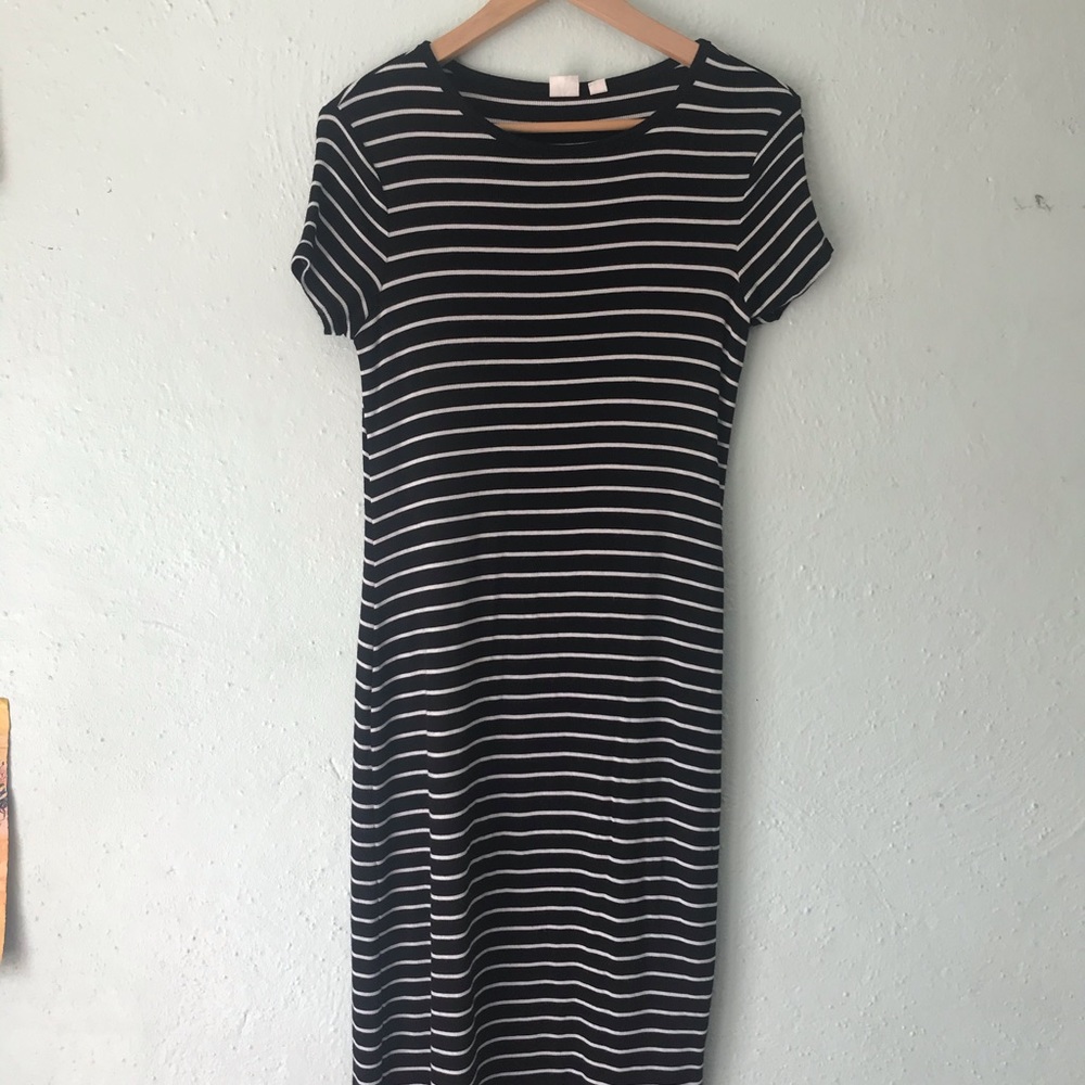 Sweater Dress with Black and White Stripes